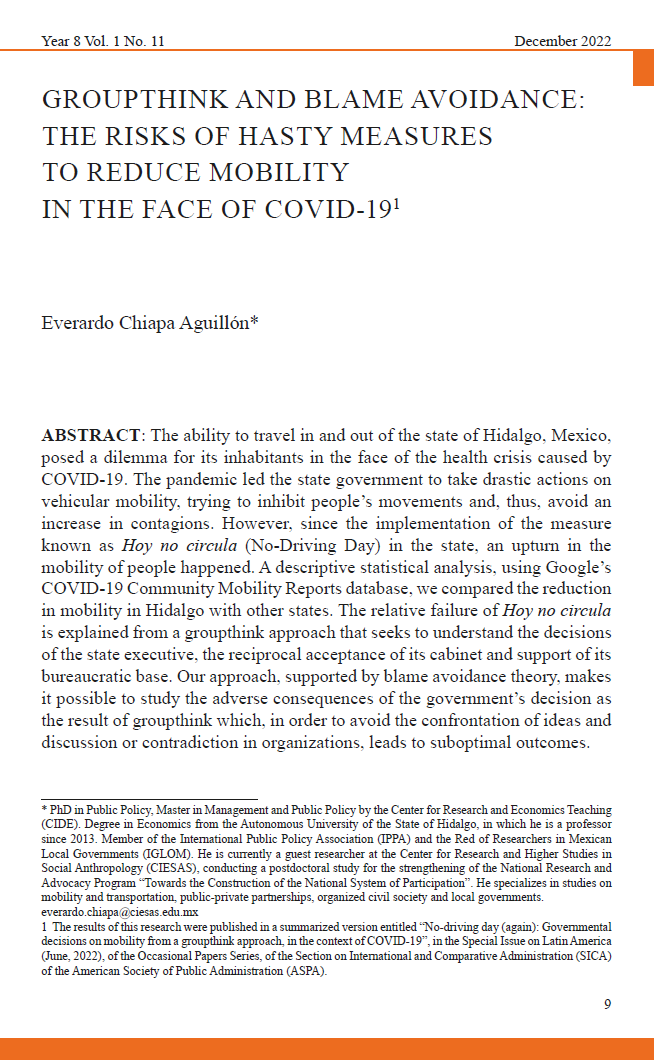 JPGP - Chiapa, E. (2022). Groupthink and blame avoidance: The risks of hasty measure to reduce mobility in the face of COVID-19