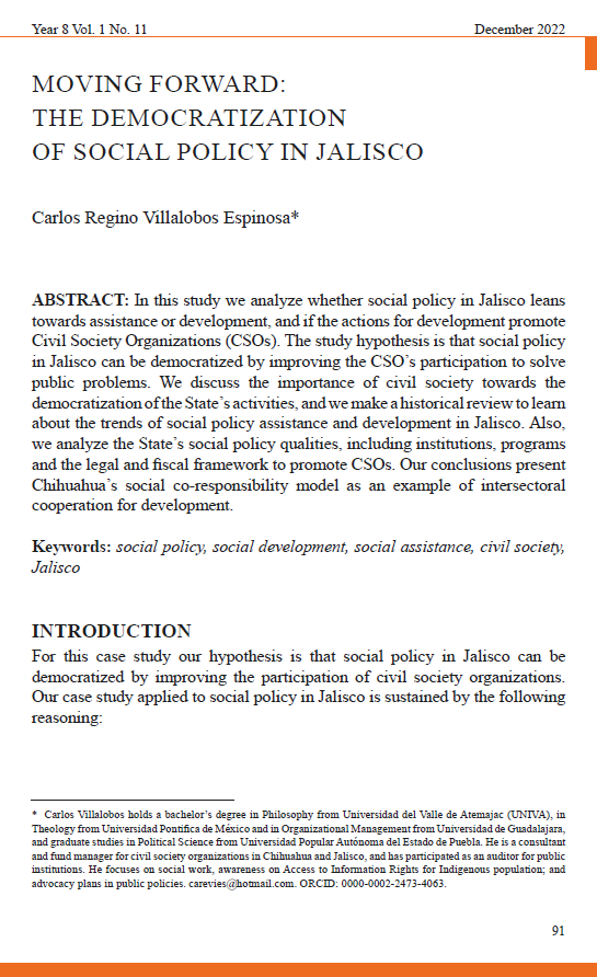 JPGP - Villalobos, C. (2022). Moving forward: the democratization of social policy in Jalisco