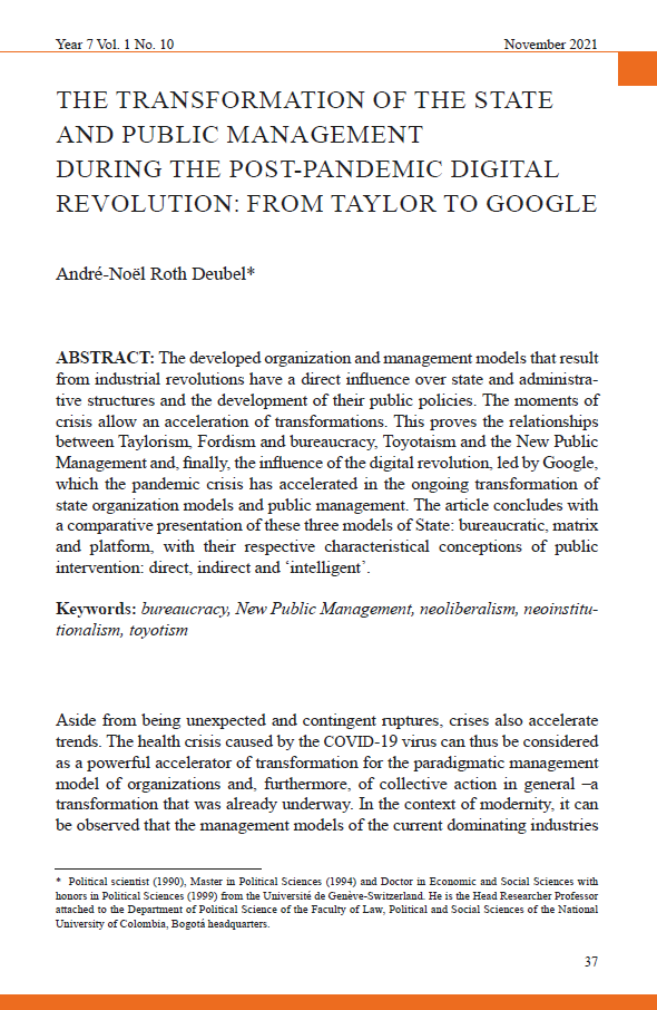 Roth, A. (2021). The transformation of the state and public management during the post-pandemic digital revolution: from taylor to Google