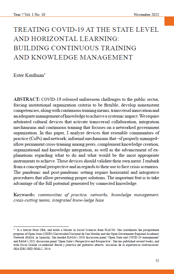 Kaufman, E. (2021). Treating COVID-19 at the state level and horizontal learning: building continuous training and knowledge management