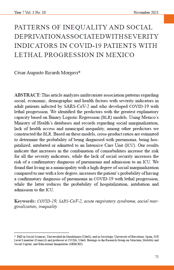 Ricardi, C. (2021). Patterns of inequality and social deprivation associated with severity indicators in COVID-19 patients with lethal progression in Mexico