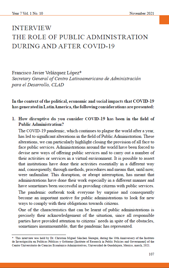 INTERVIEW Francisco Javier Velázquez López. The role of public administration during and after COVID-19