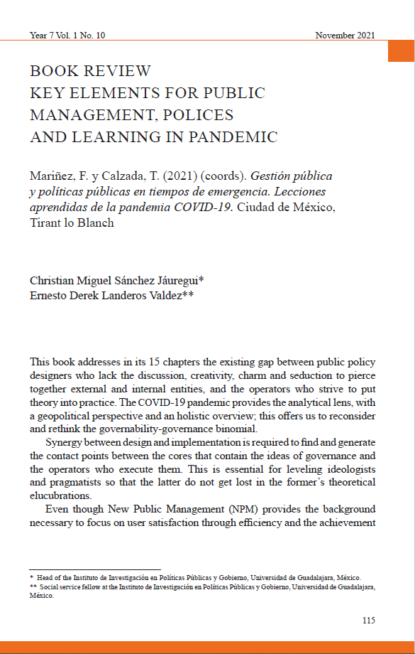 Sánchez, C. & Landeros, E. (2021). Key elements for public management, polices and learning in pandemic