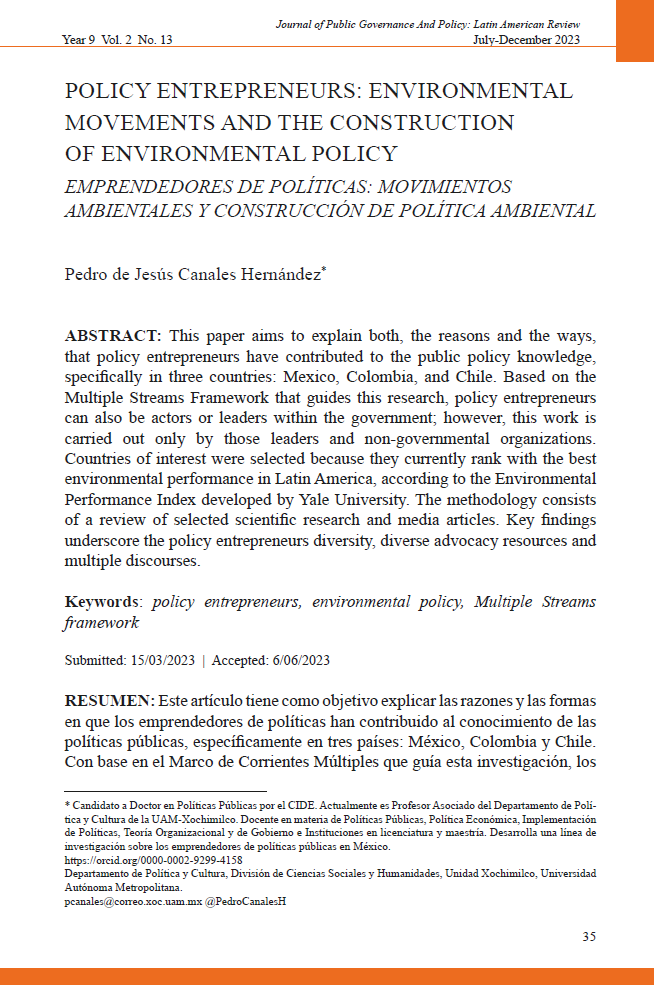 Canales, P. (2023). Policy entrepreneurs: environmental movements and the construction of environmental policy